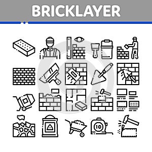 Bricklayer Industry Collection Icons Set Vector