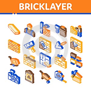 Bricklayer Industry Isometric Icons Set Vector