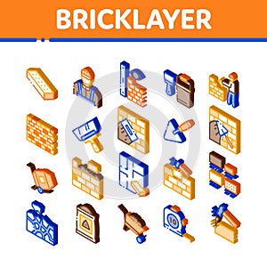 Bricklayer Industry Isometric Icons Set Vector