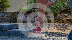 Bricklayer tools man working on construction site