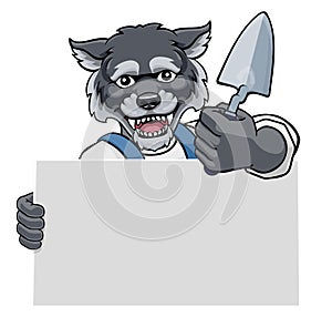 Bricklayer Wolf Trowel Tool Handyman Mascot