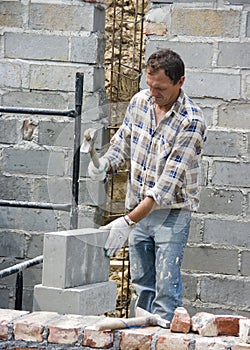 Bricklayer at work