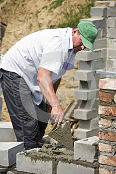 Bricklayer at work