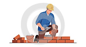 Bricklayer at Work - Constructing a Brick Wall with Precision
