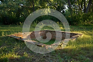 bricklined well in a grassy clearing