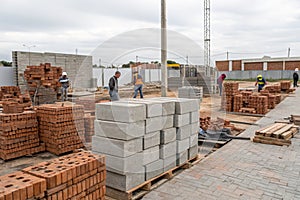 Bricks and concrete materials at the construction site