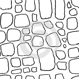 Bricks handdrawn seamless black and white pattern. Vector illustration.