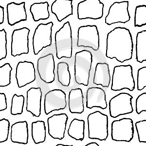 Bricks handdrawn seamless black and white pattern. Vector illustration.