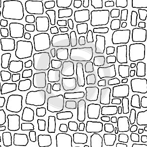 Bricks handdrawn seamless black and white pattern. Vector illustration.