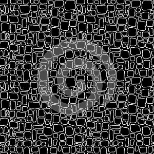 Bricks handdrawn seamless black and white pattern. Vector illustration.