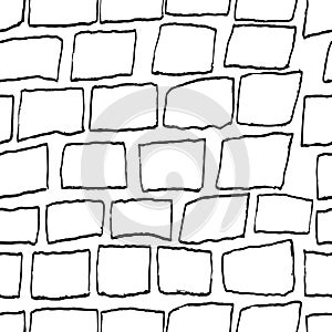 Bricks handdrawn seamless black and white pattern. Vector illustration.