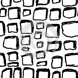 Bricks handdrawn seamless black and white pattern. Vector illustration.