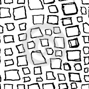 Bricks handdrawn seamless black and white pattern. Vector illustration.
