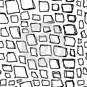 Bricks handdrawn seamless black and white pattern. Vector illustration.
