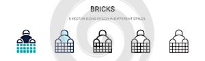 Bricks icon in filled, thin line, outline and stroke style. Vector illustration of two colored and black bricks vector icons