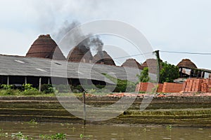 Bricks Kilns firing, Mekong Delta Vietnam