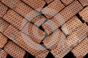 Bricks in transport masonry close-up