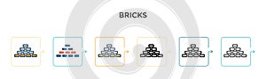 Bricks vector icon in 6 different modern styles. Black, two colored bricks icons designed in filled, outline, line and stroke