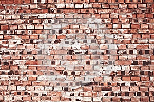 Brickwall lined with used brick, textured background with empty