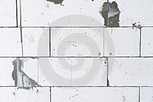 Brickwork from aerated concrete brick close-up. Gas block wallpaper and background