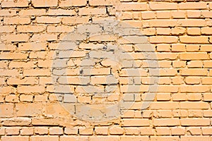 Brickwork background. Brick wall texture. Sloppy brick masonry of orange color