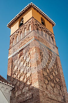 Brickwork on the bell tower of a village church