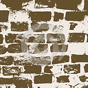 Brickwork, brick wall of an old house, brown and white grunge texture, abstract background. Vector