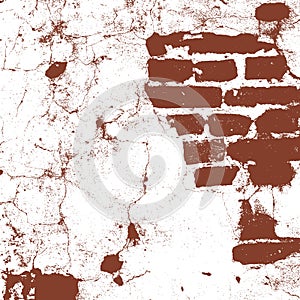 Brickwork, brick wall of an old house, brown and white grunge texture, abstract background. Vector