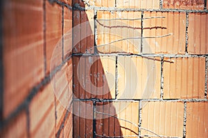 brickwork. Construction site with exterior walls, building details