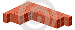 Brickwork. Masonry bricks in half. Construction of a brick wall. Brick stacking scheme
