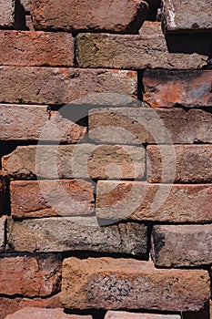 Brickwork. Texture, background of bricks. Construction material, red stone. Lots of red bricks