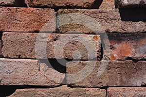 Brickwork. Texture, background of bricks. Construction material, red stone. Lots of red bricks