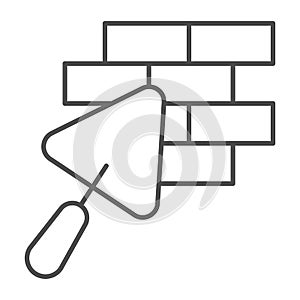Brickwork and trowel thin line icon, house repair concept, Bricklaying sign on white background, Brick wall trowel icon
