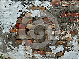 Brickwork wall of an old house made of bright red bricks