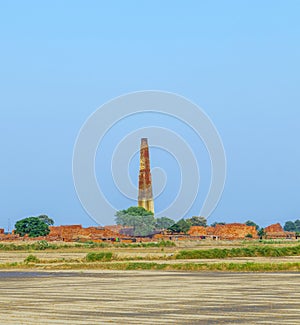 Brickworks building and chimney in India