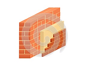 Brickworks with high quality red bricks and insulation layer vector illustration on white background