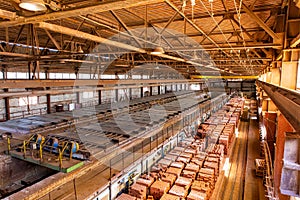 Brickworks. Production workshop inside. Manufacturing facility