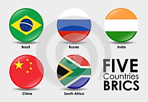 BRICS flags of 5 countries. Simple Round shaped design.