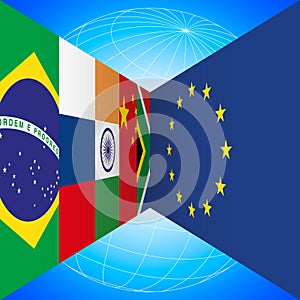 BRICS flags countries and European Union flag