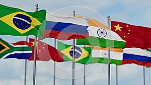 BRICS flags waving together