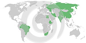 BRICS member states on map of the world