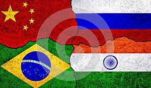 BRICS members Russia, China, India and Brazil flags