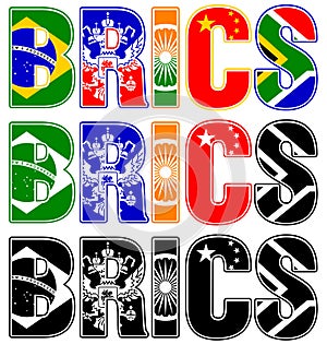 BRICS summit flags symbols with colors and black and white