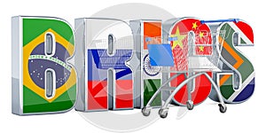 BRICS summit with shopping cart, 3D rendering
