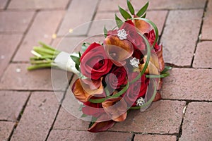 Bridal Bouquet on Brick Walkway