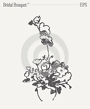 Bridal bouquet, floral composition. Invitation design element. Hand drawn vector illustration.