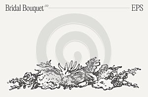 Bridal bouquet, floral composition. Invitation design element. Hand drawn vector illustration.