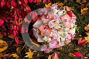 Bridal bouquet with gentle orchid and roses