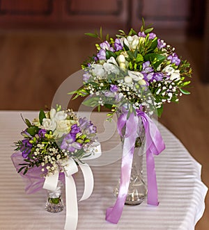 Bridal bouquets in vases