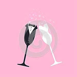 Bridal couple wine glasses photo